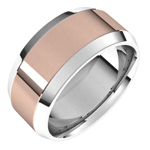 14K Yellow Or White Or Rose Gold Stepped Beveled-Edge Inlay Comfort-Fit Flat Band