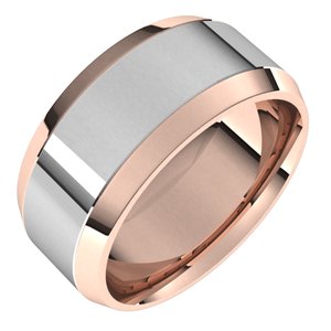14K Yellow Or White Or Rose Gold Stepped Beveled-Edge Inlay Comfort-Fit Flat Band