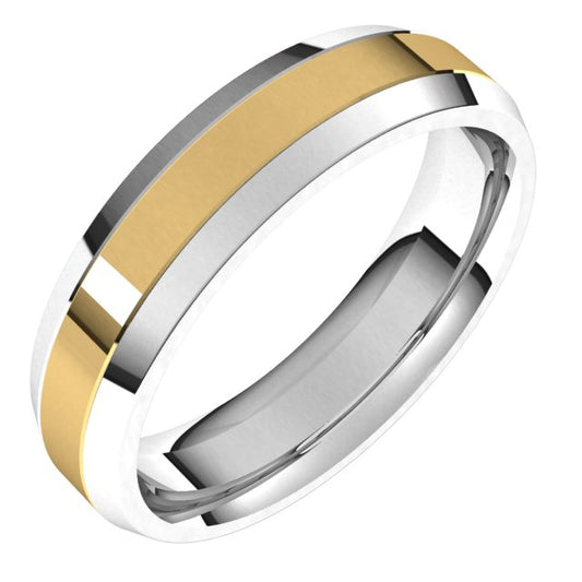 14K Yellow/White Or White/Yellow Gold Stepped Beveled-Edge Inlay Comfort-Fit Flat Band
