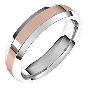 14K Yellow Or White Or Rose Gold Stepped Beveled-Edge Inlay Comfort-Fit Flat Band