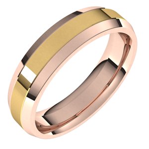 14K Yellow Or White Or Rose Gold Stepped Beveled-Edge Inlay Comfort-Fit Flat Band