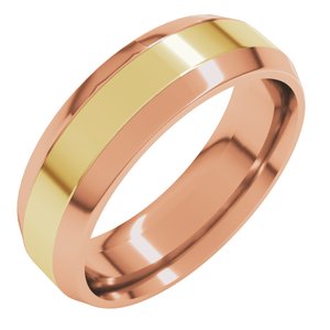 14K Yellow Or White Or Rose Gold Stepped Beveled-Edge Inlay Comfort-Fit Flat Band