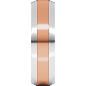 14K Yellow Or White Or Rose Gold Stepped Beveled-Edge Inlay Comfort-Fit Flat Band
