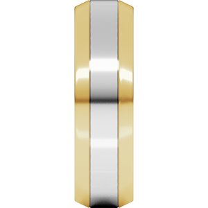 14K Yellow Or White Or Rose Gold Stepped Beveled-Edge Inlay Comfort-Fit Flat Band