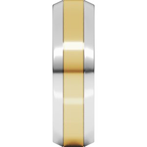 14K Yellow Or White Or Rose Gold Stepped Beveled-Edge Inlay Comfort-Fit Flat Band