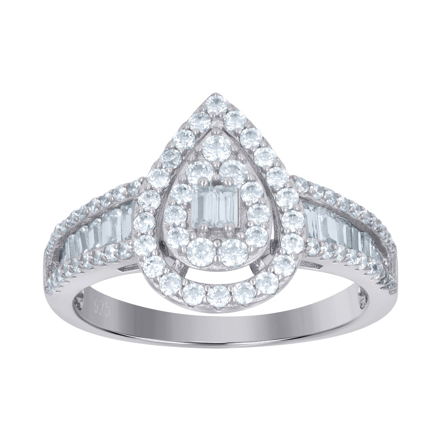 Sterling Silver Womens Baguette Solitaire Cubic-Zirconia Teardrop Bridal Anniversary Engagement Wedding Ring