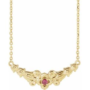 14K Yellow Gold Round 2 Mm  Natural Pink Tourmaline Floral Necklace, Length: 18 In