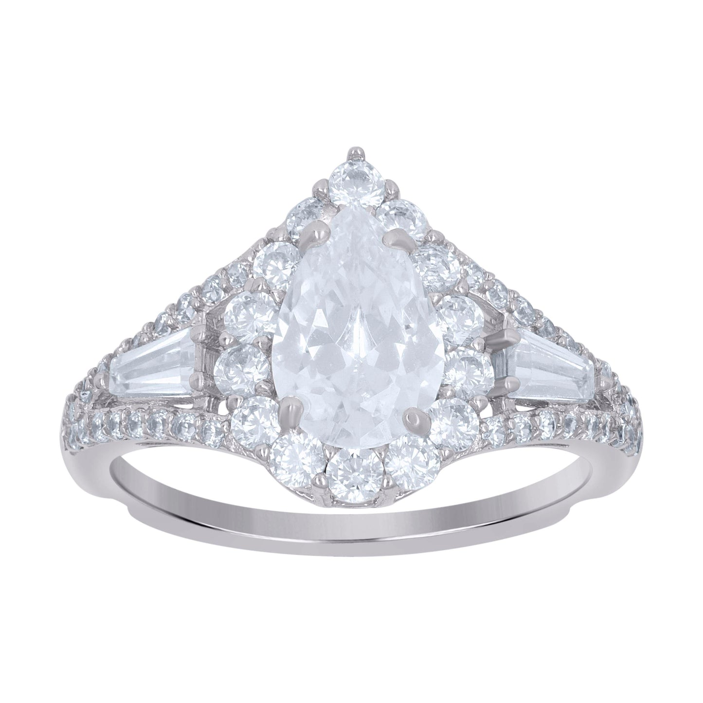Sterling Silver Womens Pear Solitaire Cubic-Zirconia Teardrop Bridal Anniversary Engagement Wedding Ring