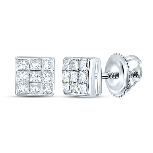 14K White Gold Womens Princess Diamond Square Earrings 1/4 Cttw, Length: 0.16 In, Width: 0.16 In