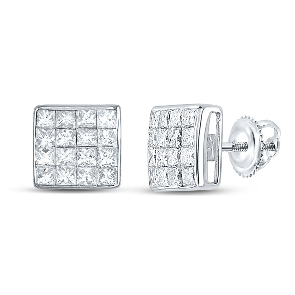 14K White Gold Womens Princess Diamond Square Earrings 3/8 Cttw, Length: 0.22 In, Width: 0.22 In