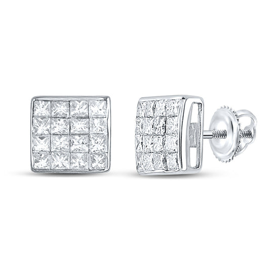 14K White Gold Womens Princess Diamond Square Earrings 3/8 Cttw, Length: 0.22 In, Width: 0.22 In
