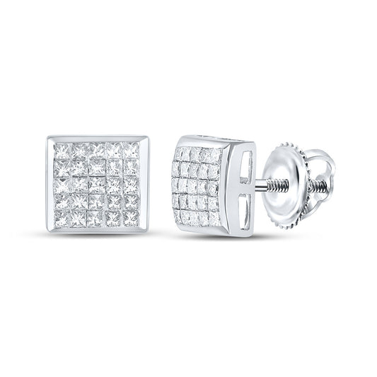 14K White Gold Womens Princess Diamond Square Earrings 5/8 Cttw, Length: 0.28 In, Width: 0.28 In
