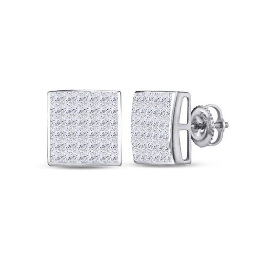 14K White Gold Womens Princess Diamond Square Earrings 1 Cttw, Length: 0.33 In, Width: 0.33 In