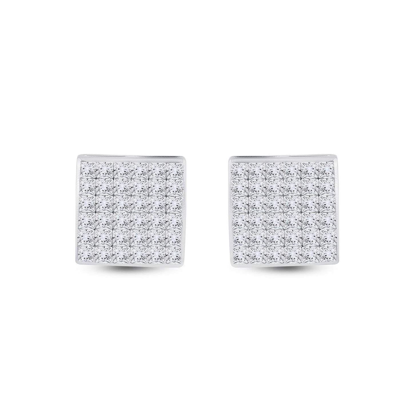 14K White Gold Womens Princess Diamond Square Earrings 1-1/2 Cttw