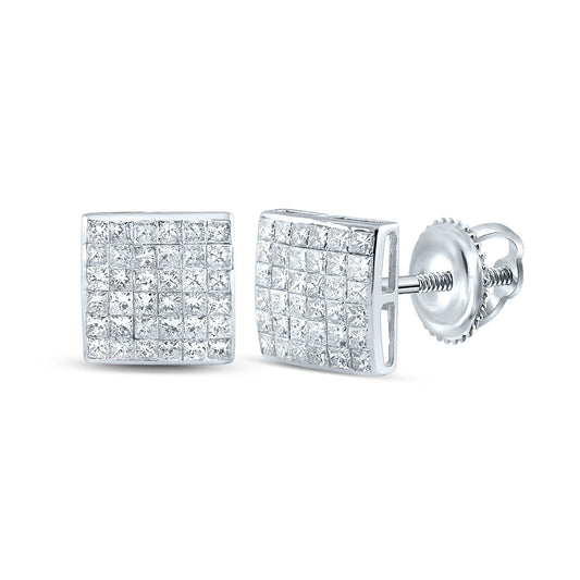 14K White Gold Womens Princess Diamond Square Earrings 1-1/2 Cttw