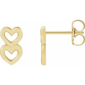 14K Yellow Gold Two Heart Drop Earrings