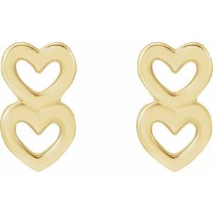 14K Yellow Gold Two Heart Drop Earrings