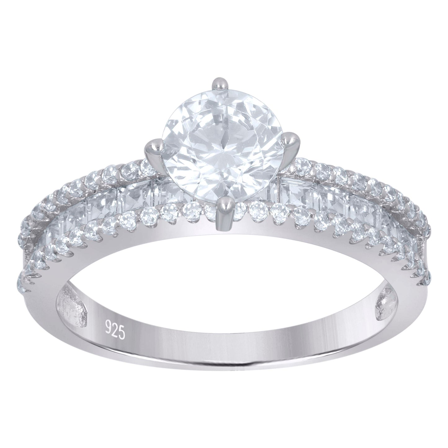 Sterling Silver Womens Princess-Cut Solitaire Cubic-Zirconia Bridal Anniversary Engagement Wedding Ring