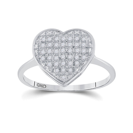 Sterling Silver Womens Round Diamond Heart Ring 1/10 Cttw, Womens Size: 5-10