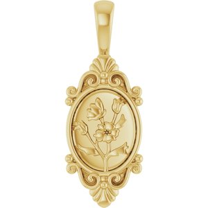 14K Yellow Gold 25.02 X 9.42 Mm Polished Vintage-Inspired Floral Pendant