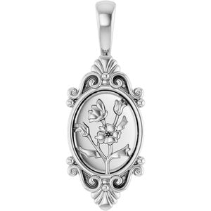 14K White Gold 25.02 X 9.42 Mm Polished Vintage-Inspired Floral Pendant