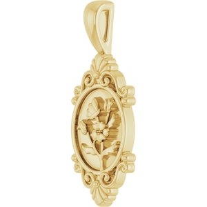 14K Yellow Gold 25.02 X 9.42 Mm Polished Vintage-Inspired Floral Pendant