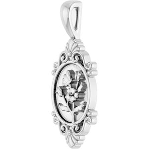 14K White Gold 25.02 X 9.42 Mm Polished Vintage-Inspired Floral Pendant