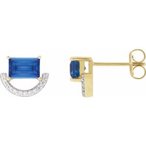 14K Yellow Gold Straight Baguette 6 X 4 Mm Imitation Blue Sapphire And 3/4 Ctw Natural Diamond Earring With 14Kw Rhodium-Plated Prongs