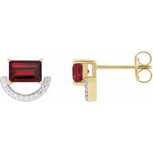 14K Yellow Gold Straight Baguette 6 X 4 Mm Natural Mozambique Garnet And 3/4 Ctw Natural Diamond Earring With 14Kw Rhodium-Plated Prongs