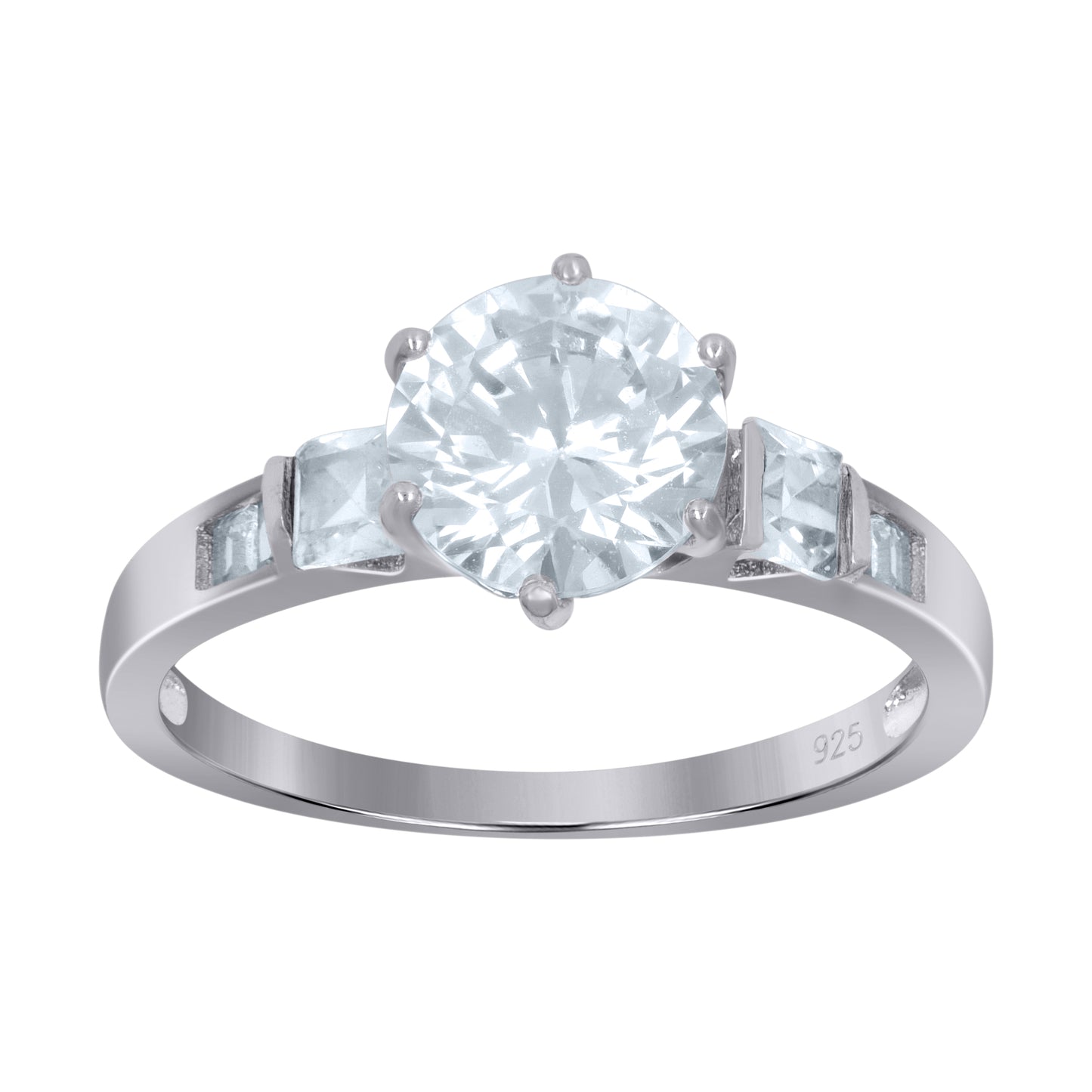 Sterling Silver Women's Princess-Cut Solitaire Cubic-Zirconia Bridal Anniversary Engagement Wedding Ring