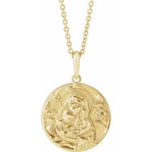14K Yellow Gold 21.9 X 15 Mm 16-18 In Polished Madonna And Child Necklace