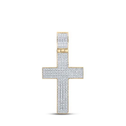 10K Yellow Gold Mens Round Diamond Cross Charm Pendant 1/2 Cttw, Length: 1.96 In, Width: 1.03 In