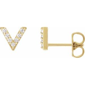 14K Yellow Gold Round 1.2 Mm 1/10 Ctw Natural Diamond V Shaped Earrings
