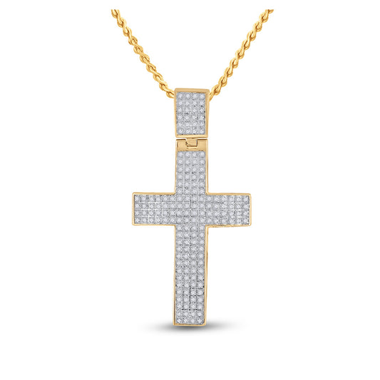 10K Yellow Gold Mens Round Diamond Cross Charm Pendant 1/2 Cttw, Length: 1.98 In, Width: 1.03 In