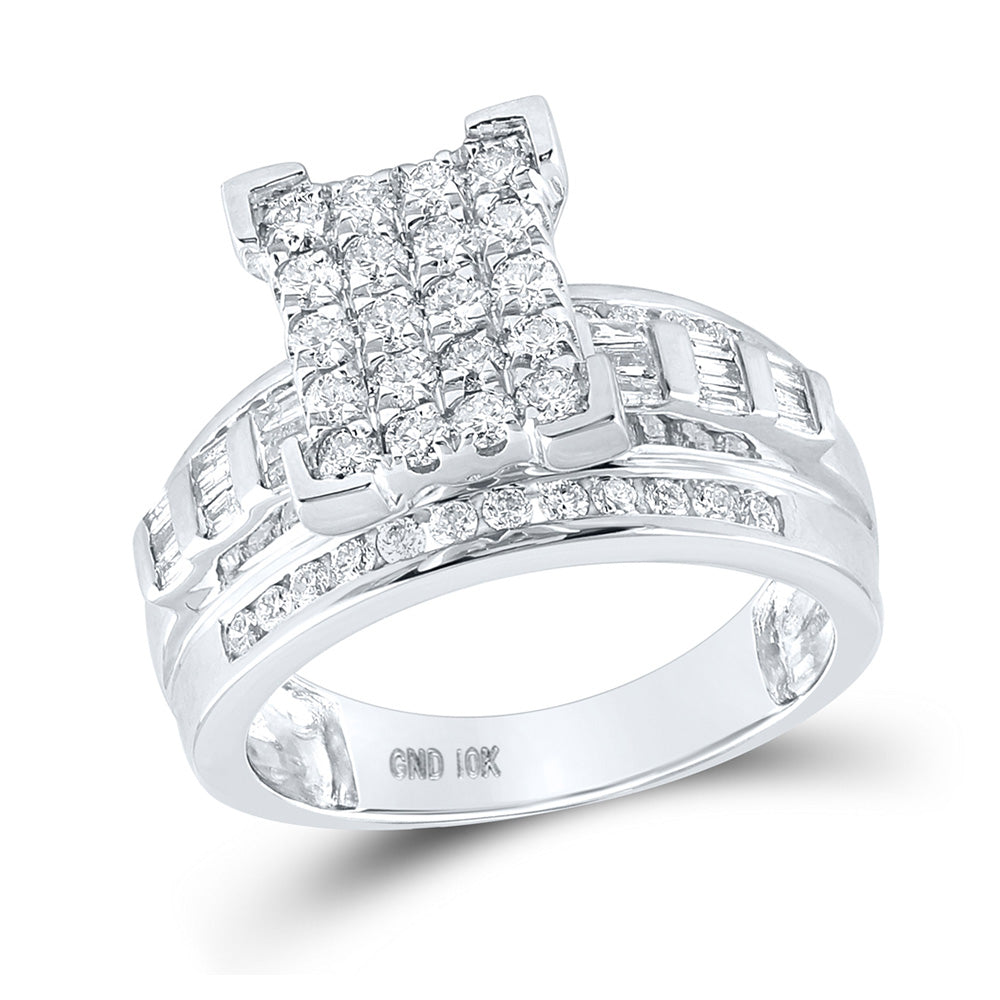 10K White Gold Round Diamond Cinderella Cluster Bridal Wedding Engagement Ring 1 Cttw, Womens Size: 5-10
