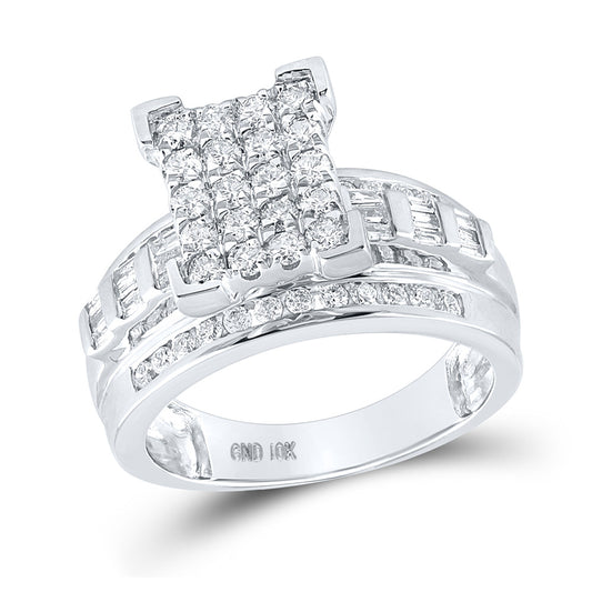 10K White Gold Round Diamond Cinderella Cluster Bridal Wedding Engagement Ring 1 Cttw, Womens Size: 5-10