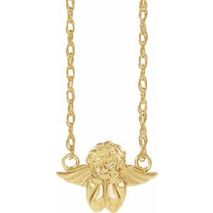 14K Yellow Gold 11.99 X 8.5 Mm 16 In Polished Cherub Necklace