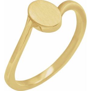 14K Yellow Gold Oval 5.5 X 7.5 Mm Brush Polished Bypass Engravable Signet Ring Size 7