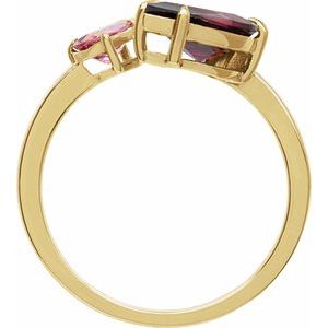 14K Yellow Gold Pear 10 X 7 Mm Polished Natural Rhodolite Garnet And Natural Pink Tourmaline 2-Stone Ring Size 7