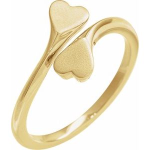 14K Yellow Gold Polished Engravable Double Heart Bypass Ring With Bead Blast Finish Size 7