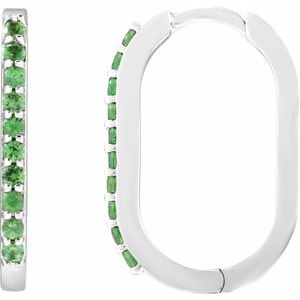 14K White Gold 20 X 13.39 Mm 1.6 Mm Natural Tsavorite Garnet Round 1.5 Mm Pair Hinged Polished Natural Tsavorite Garnet Hoop Earrings