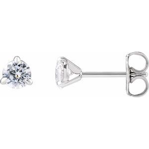 14K White Gold Round 4Mm Si1-Si2, G-H 1/2 Ctw Lab-Grown Diamond 3-Prong Claw Cocktail Style Stud Friction Back Earrings