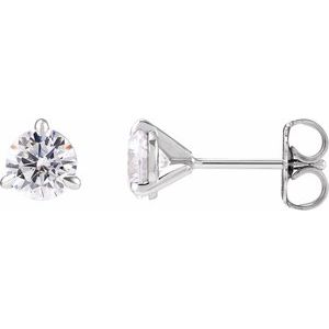 14K White Gold Round 5Mm Si1-Si2, G-H 1 Ctw Lab-Grown Diamond 3-Prong Claw Cocktail Style Stud Friction Back Earrings