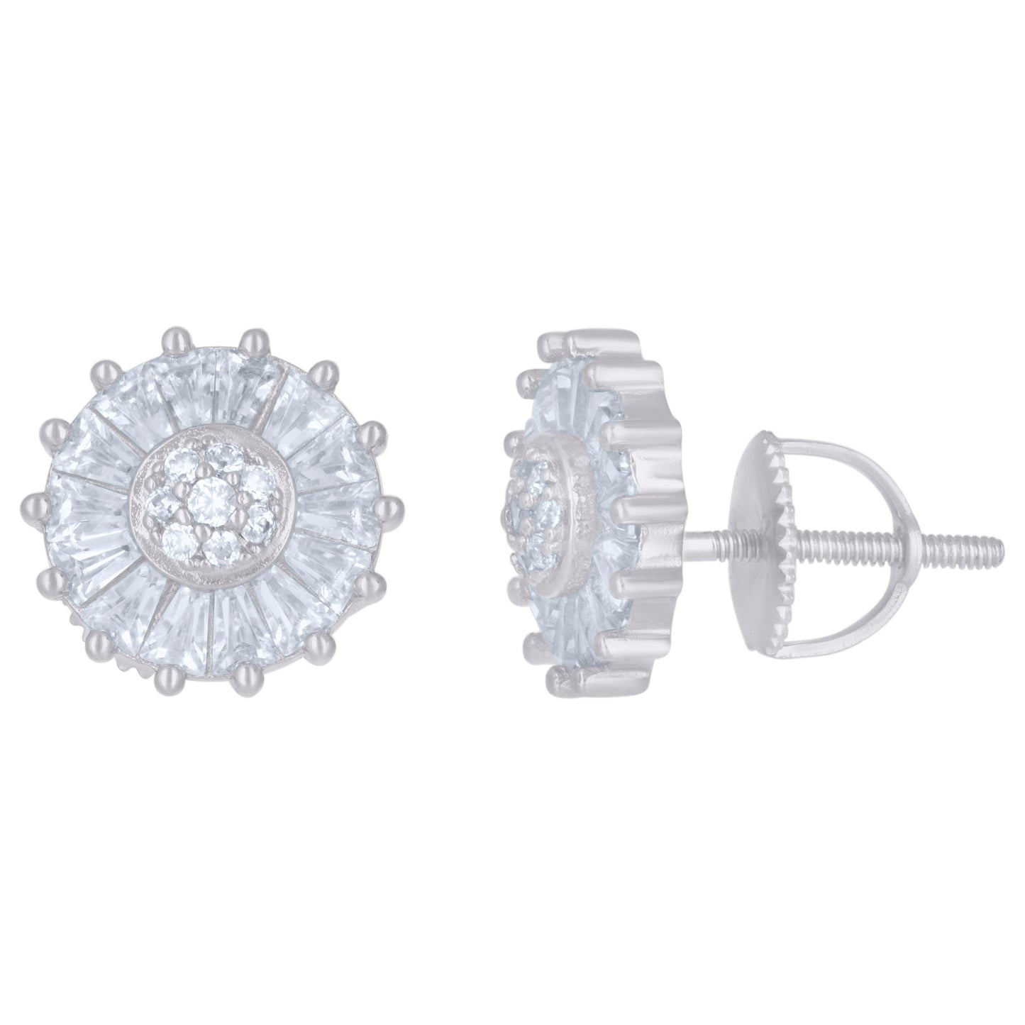 Sterling Silver Or Yellow-Tone Mens Baguette Round Cubic-Zirconia Fashion Stud Earrings