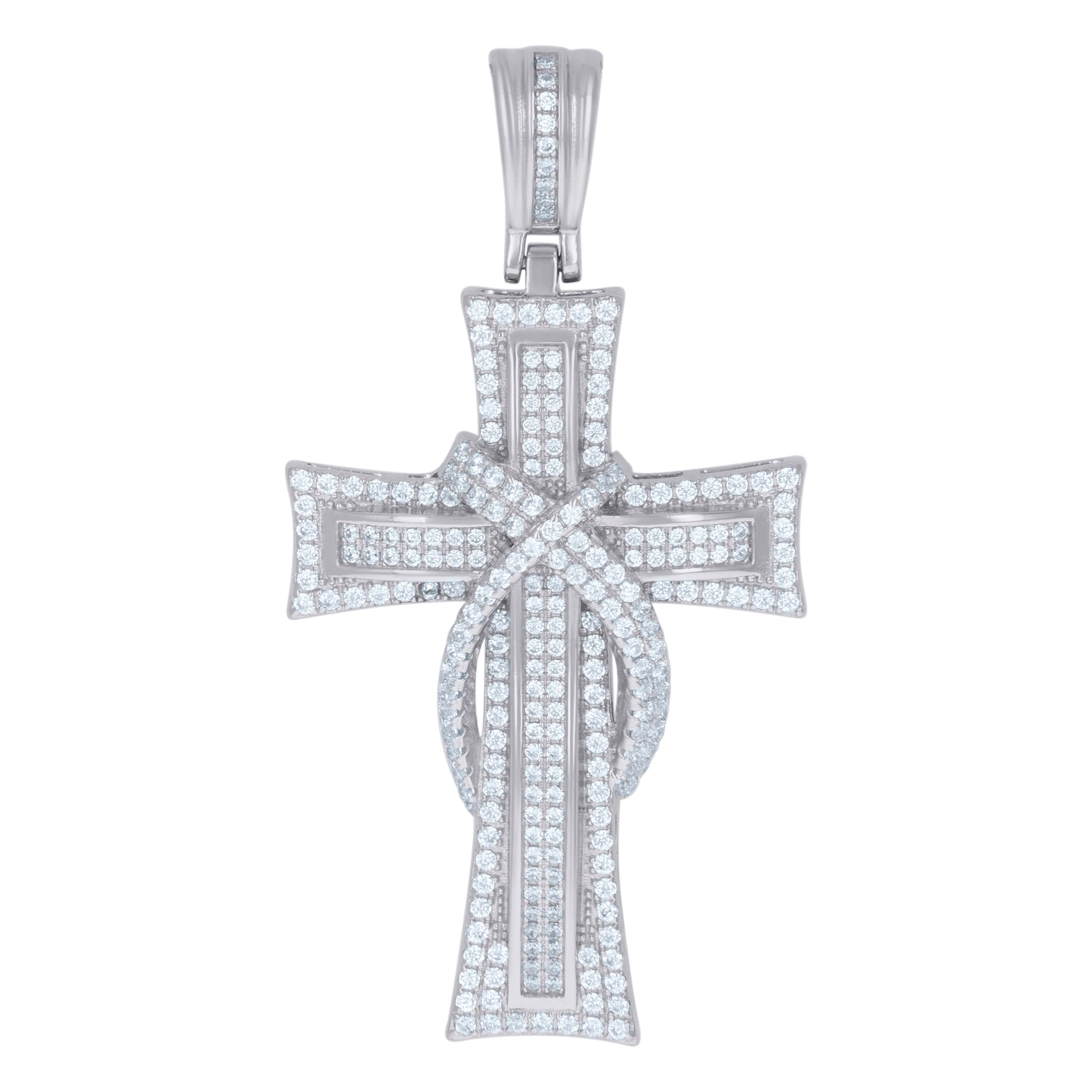 Sterling Silver Mens Cubic-Zirconia Cross Religious Charm Pendant