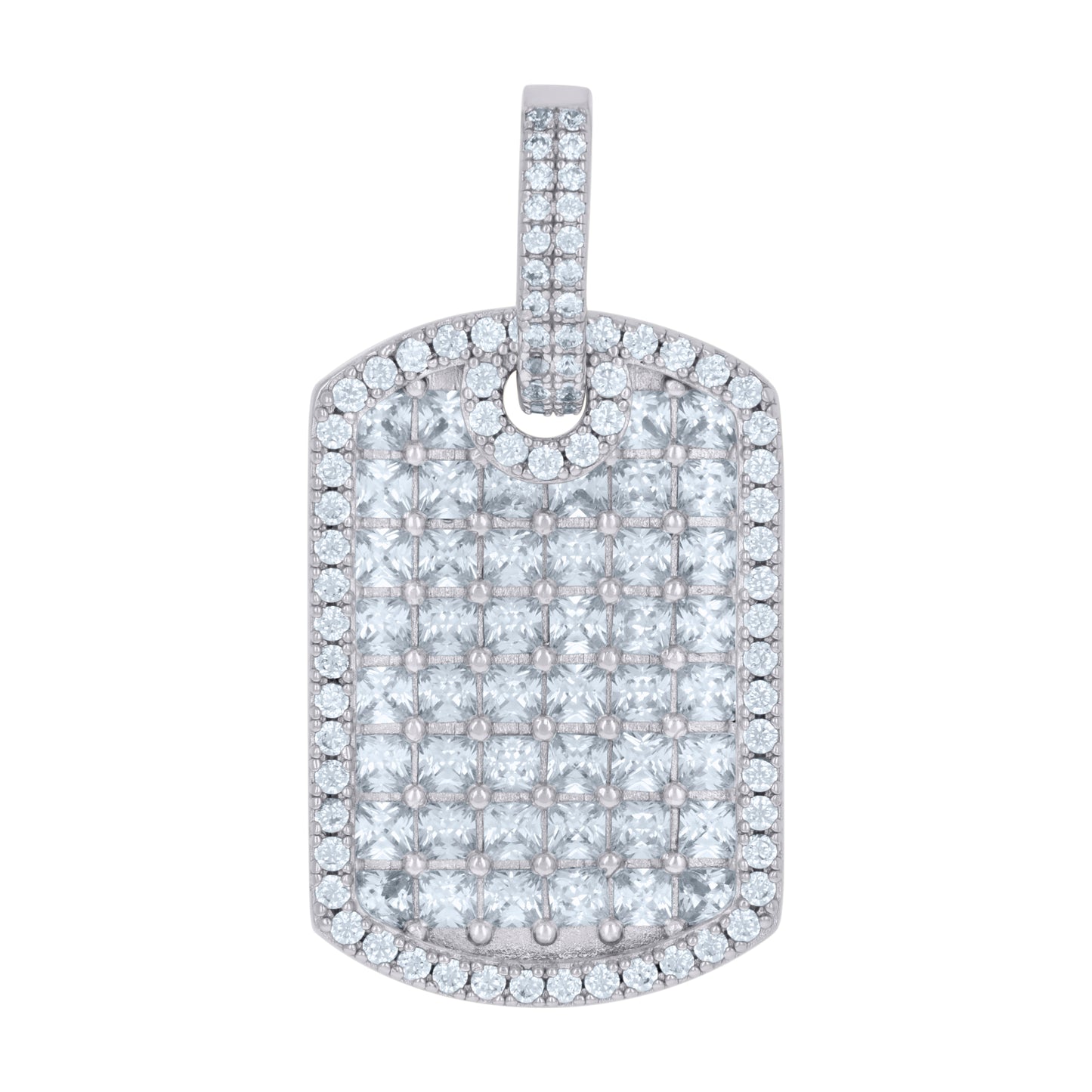Sterling Silver Mens Round & Princess-Cut Cubic-Zirconia Dog Tag Fashion Charm Pendant