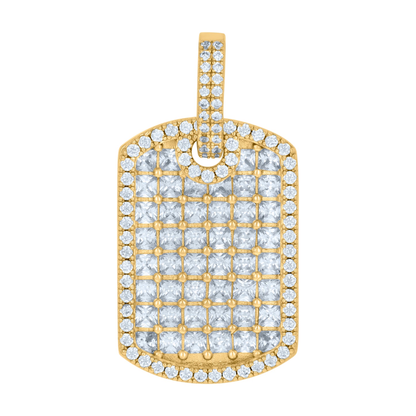 Sterling Silver Mens Round & Princess-Cut Cubic-Zirconia Dog Tag Fashion Charm Pendant