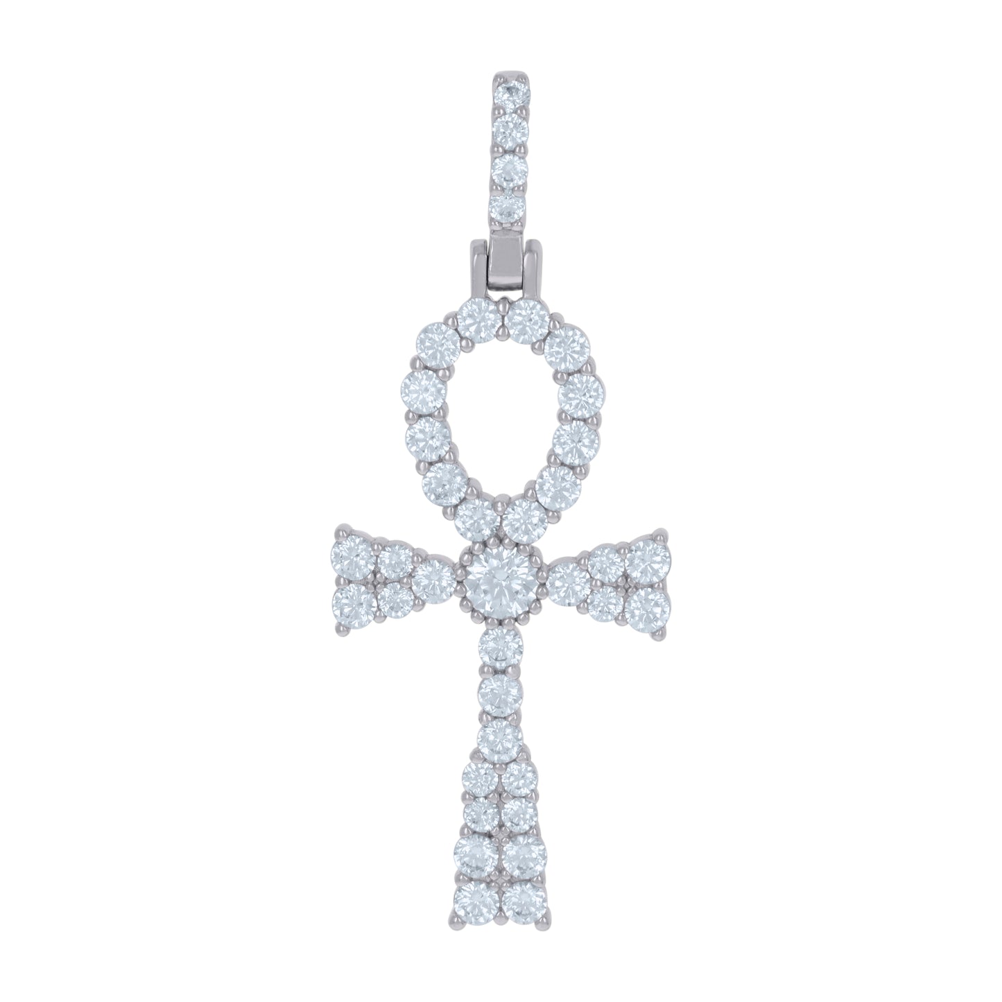 Sterling Silver Mens Cubic-Zirconia Egyptian Ankh Cross Religious Charm Pendant