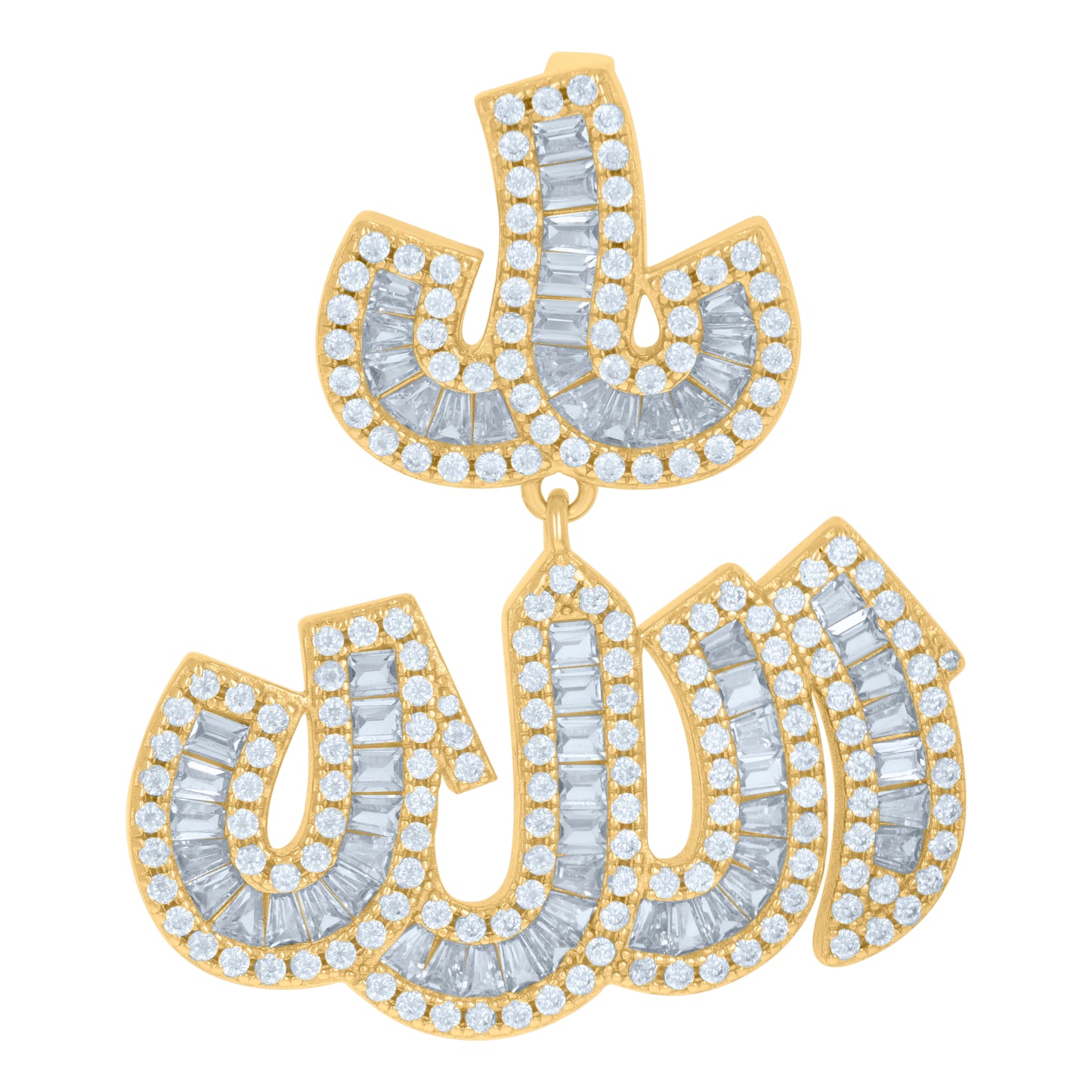 Sterling Silver Mens Round & Baguette Cubic-Zirconia Allah Symbol Religious Charm Pendant