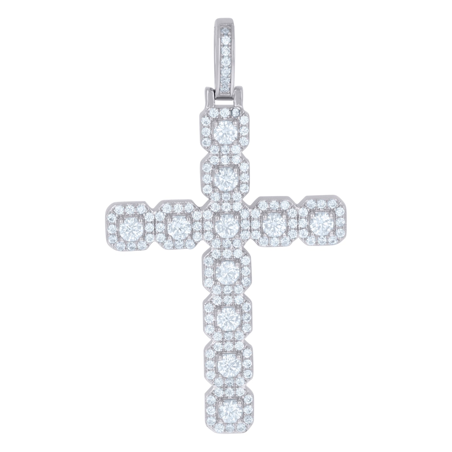 Sterling Silver Mens Cubic-Zirconia Cross Religious Charm Pendant
